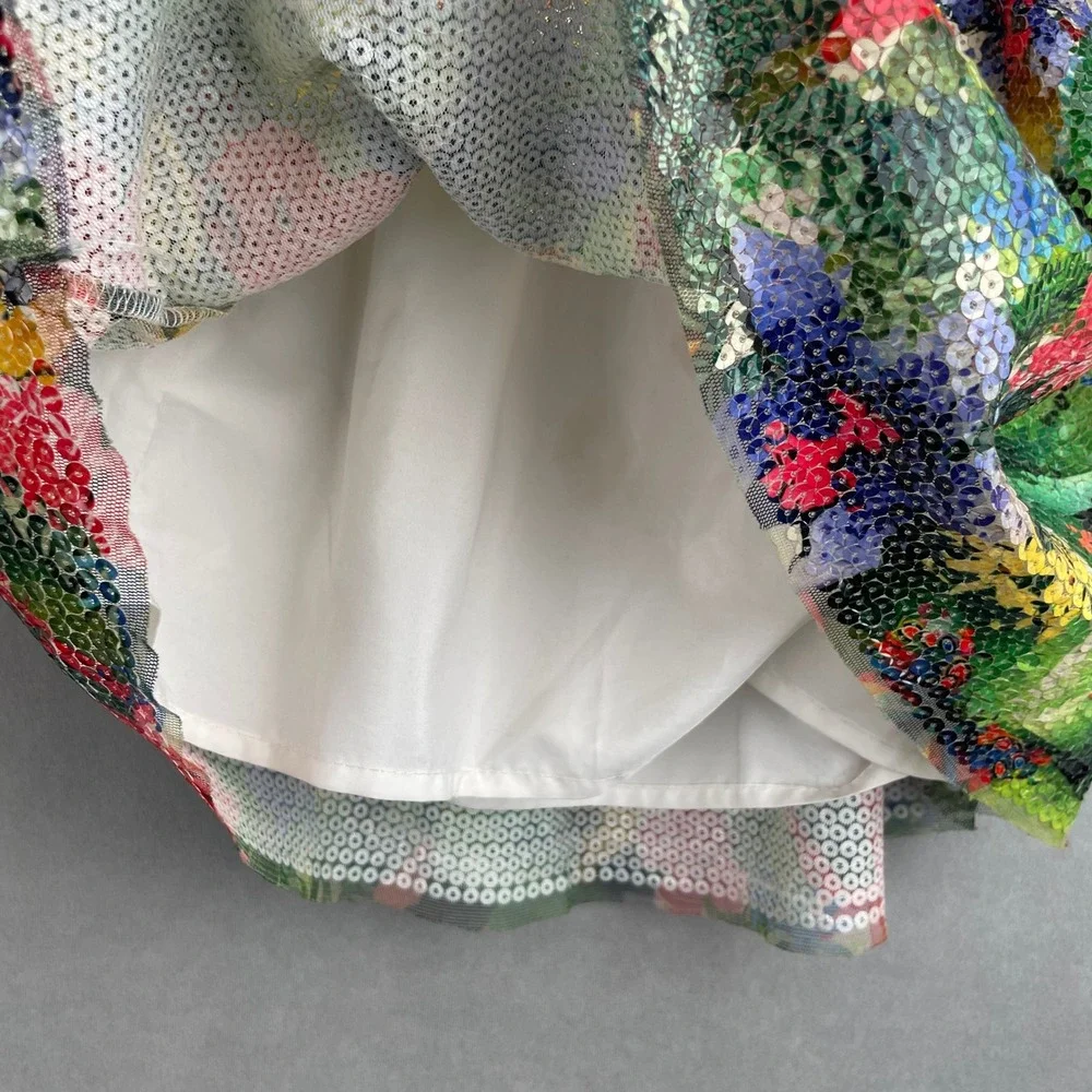 Kate Morgan Studio x HM Girls Multi Color Sequin Tropical Parrot Skirt Size 2-4Y